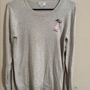 J. Crew Light Gray Sweater with Pink Embroidery Cruise Resort Vacation